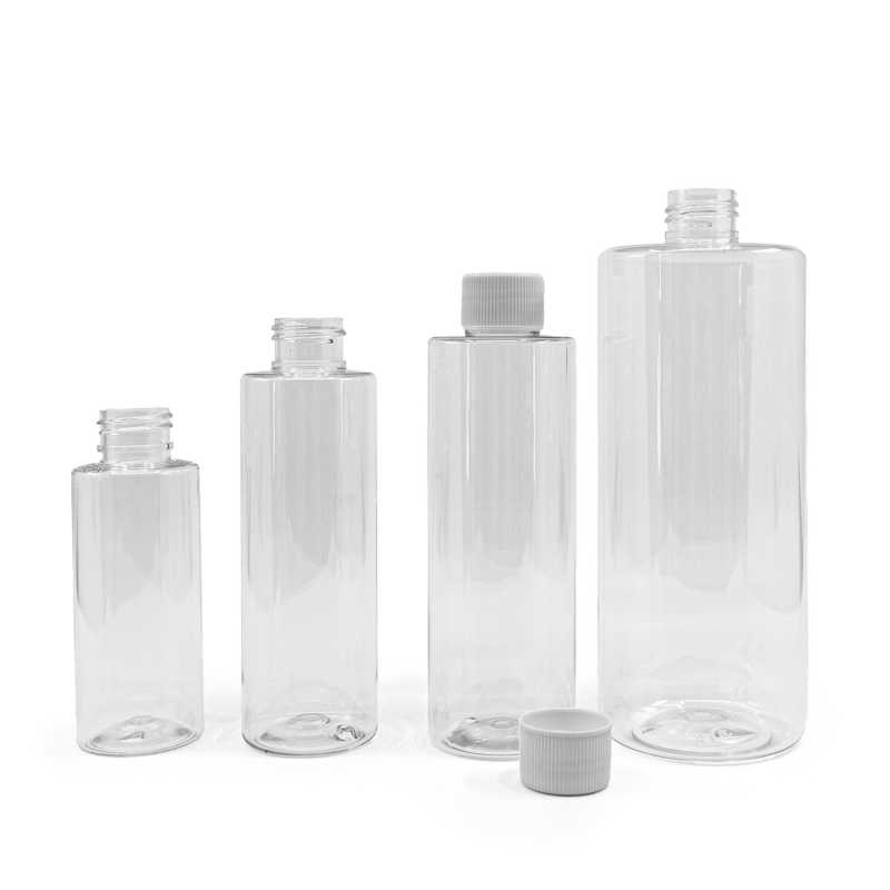 Botella de plástico transparente, 150 ml, tapón de rosca blanco