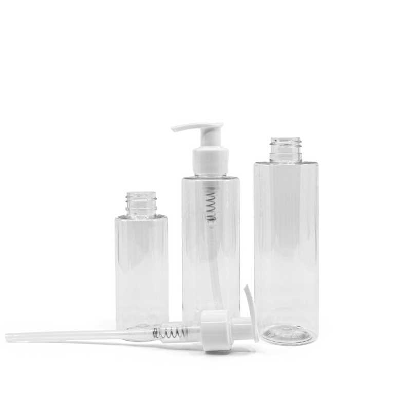 Botella de plástico transparente, dispensador blanco, 150 ml