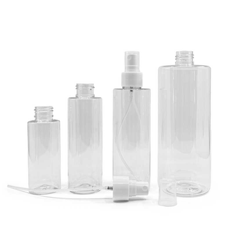 Botella de plástico transparente, pulverizador blanco, 150 ml