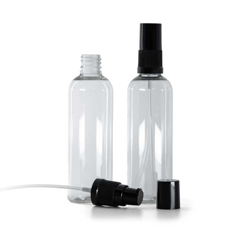 Botella de plástico, transparente, dispensador de loción, negro, 100 ml