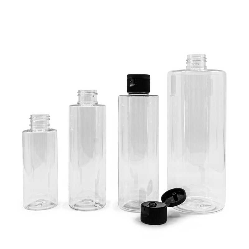 Botella de plástico transparente, tapón flip-top negro, 500 ml