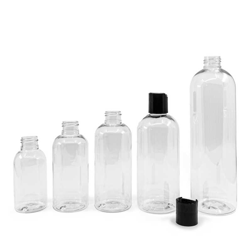 Botella de plástico, transparente redondeada, disc top negro, 500 ml