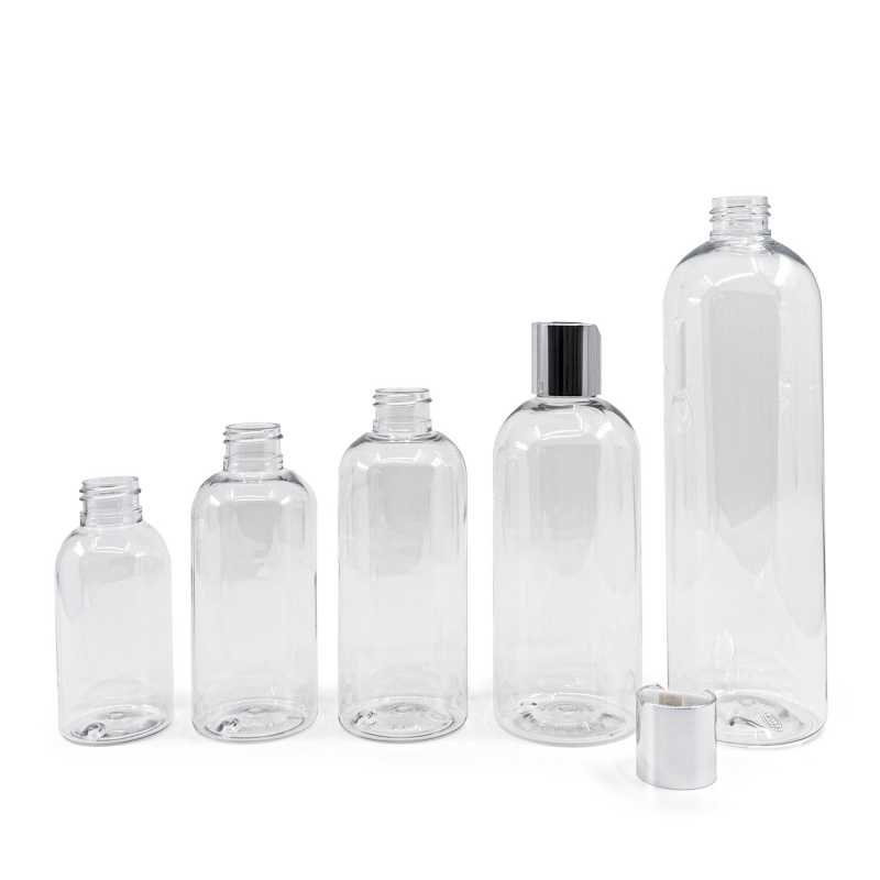 Botella plástica, transparente, disc top plateado, 500 ml