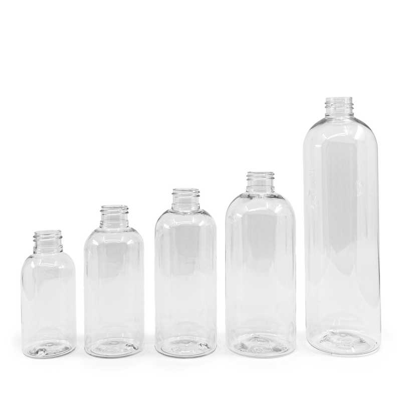 Botella de plástico transparente, redonda, 24/410, 200 ml, sin cierre, 84 uds