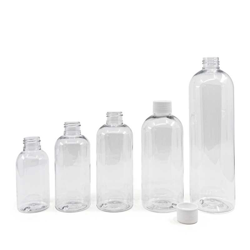 Botella de plástico transparente, 300 ml, tapón blanco