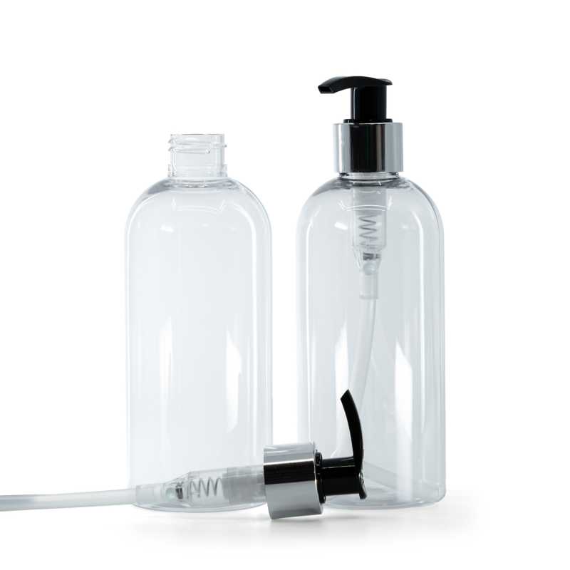 Botella de plástico transparente, dispensador, negro y plateado, 300 ml