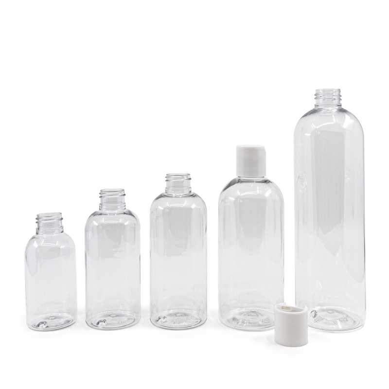Frasco de plástico transparente, tapón disc-top blanco, 100 ml
