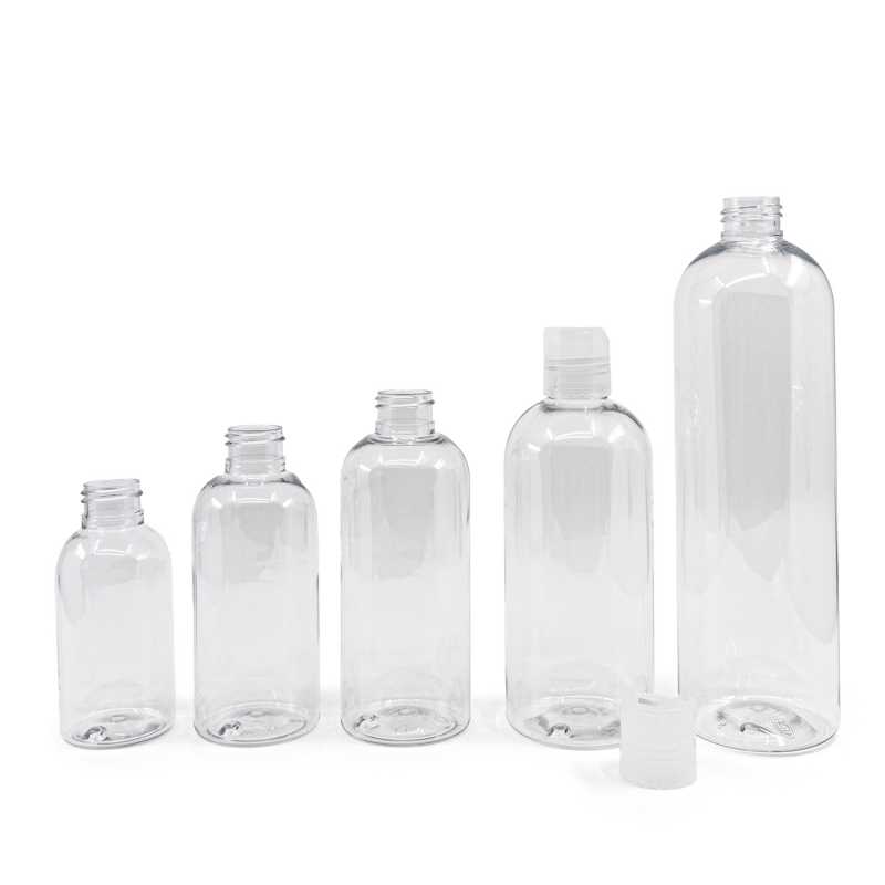 Frasco de plástico transparente, 100 ml, tapón disc-top transparente
