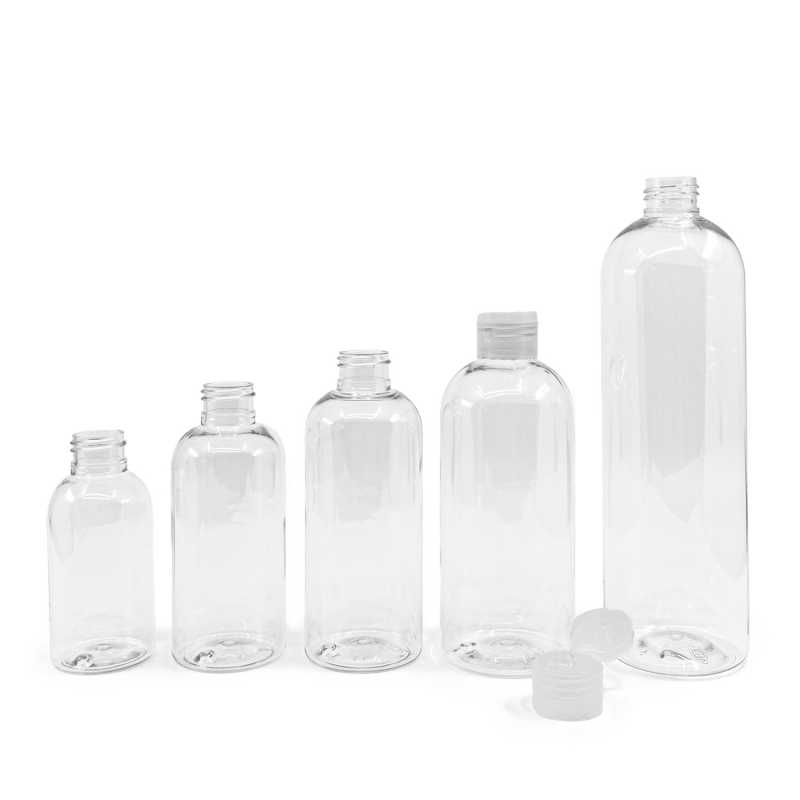 Botella de plástico transparente, tapón flip-top transparente, 300 ml