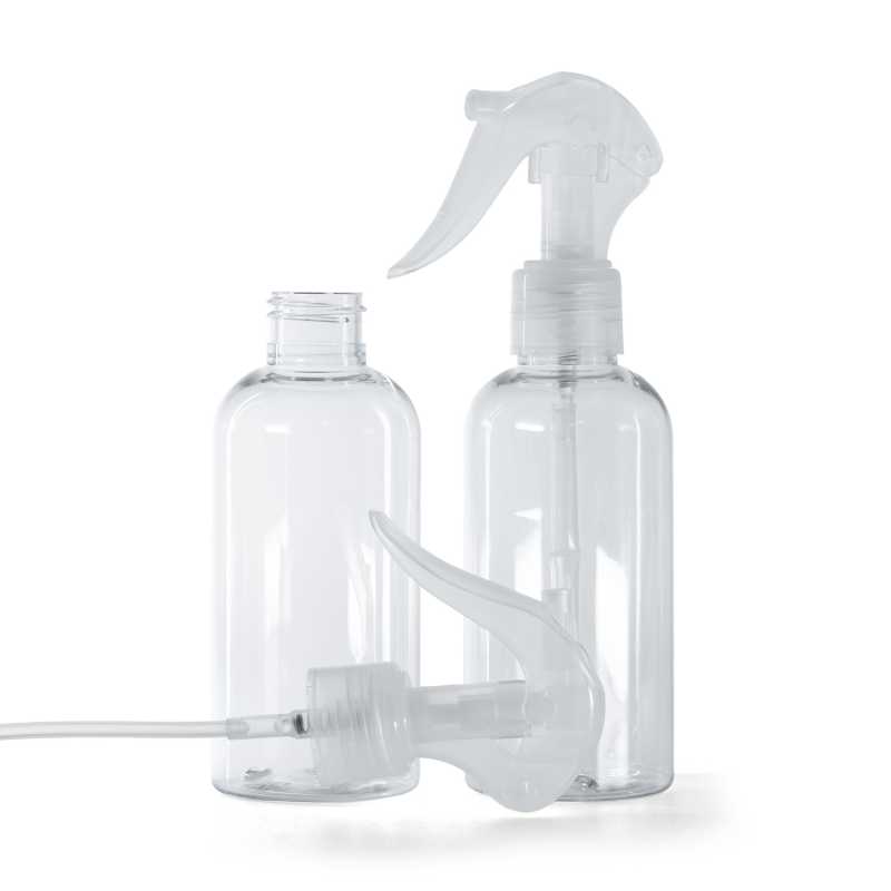 Botella de plástico transparente, redonda, pulverizador de gatillo transparente, 150 ml
