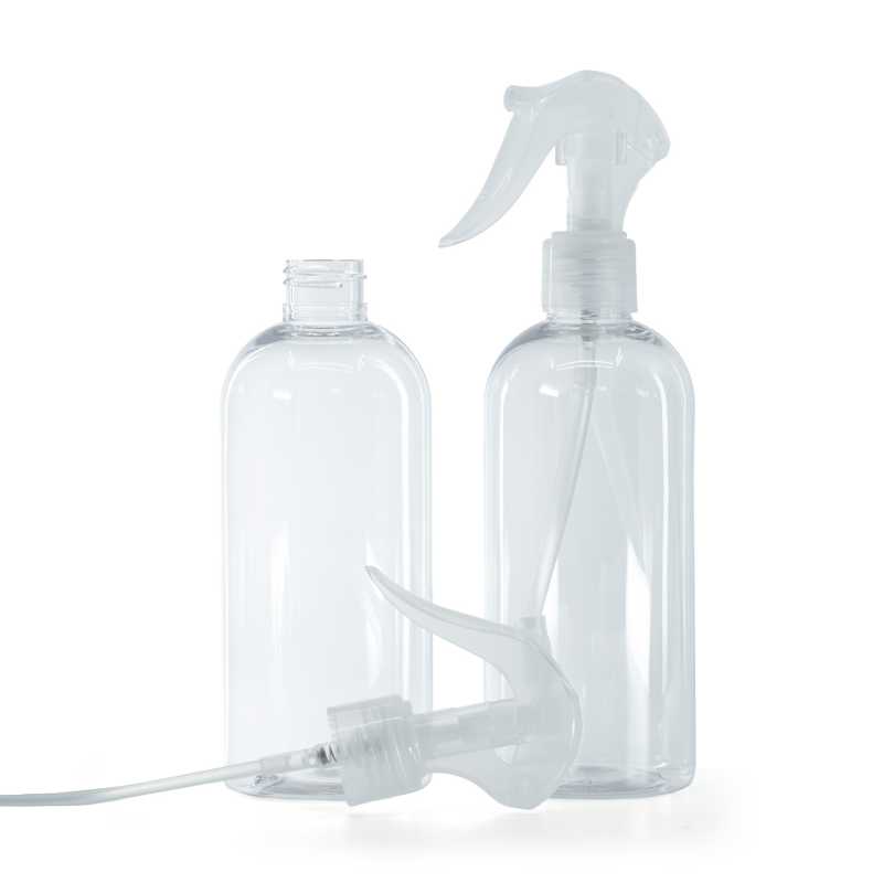 Botella de plástico transparente, redonda, pulverizador de gatillo transparente, 300 ml