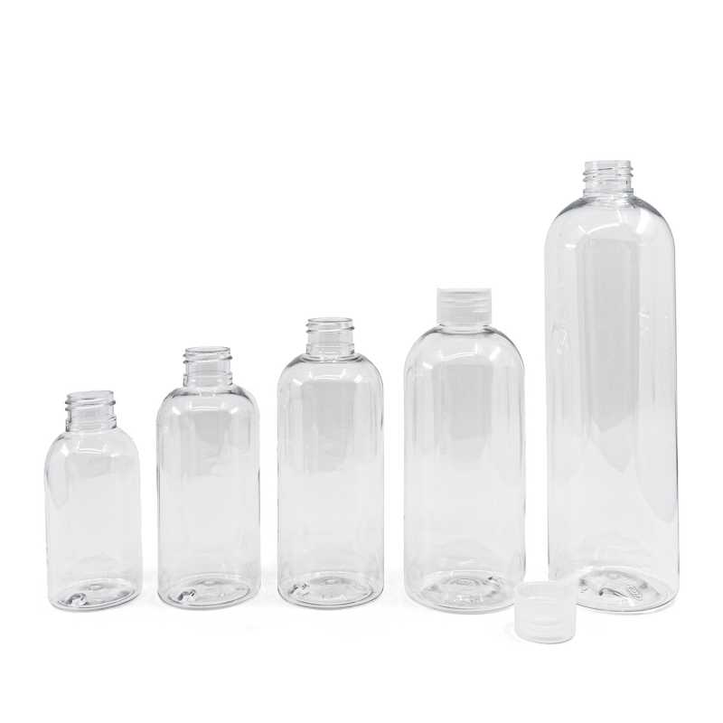 Botella de plástico transparente, redonda, tapón transparente, 150 ml