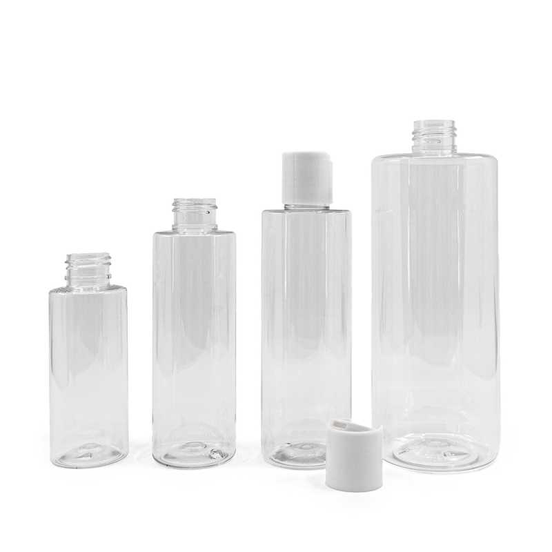 Botella de plástico transparente, tapón disc-top blanco, 150 ml