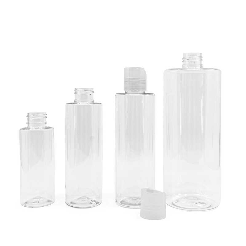 Botella de plástico transparente, tapón disc-top transparente, 150 ml