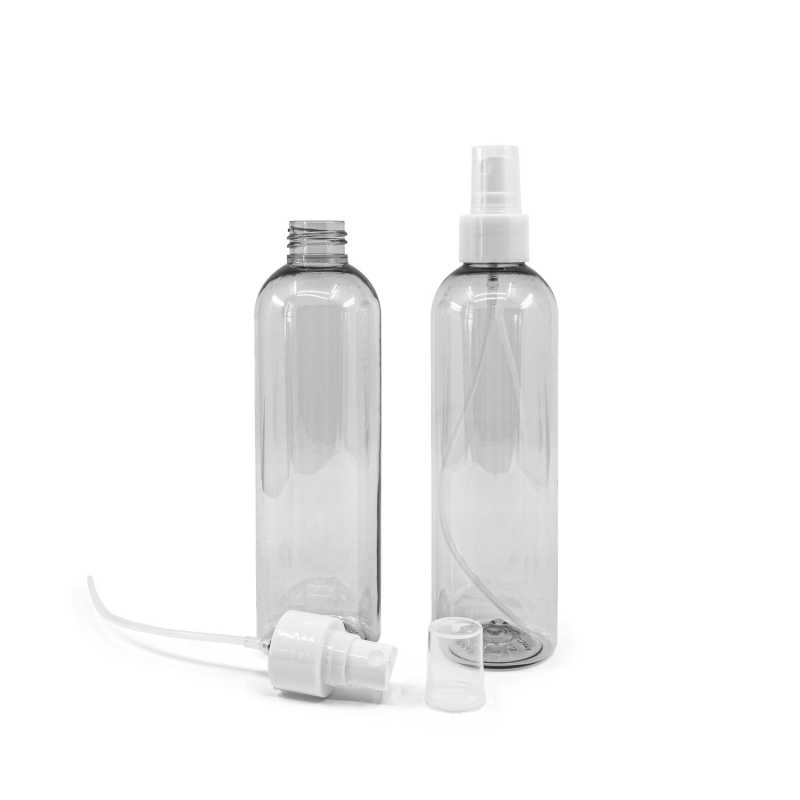 Botella de plástico reciclado, pulverizador blanco, 250 ml