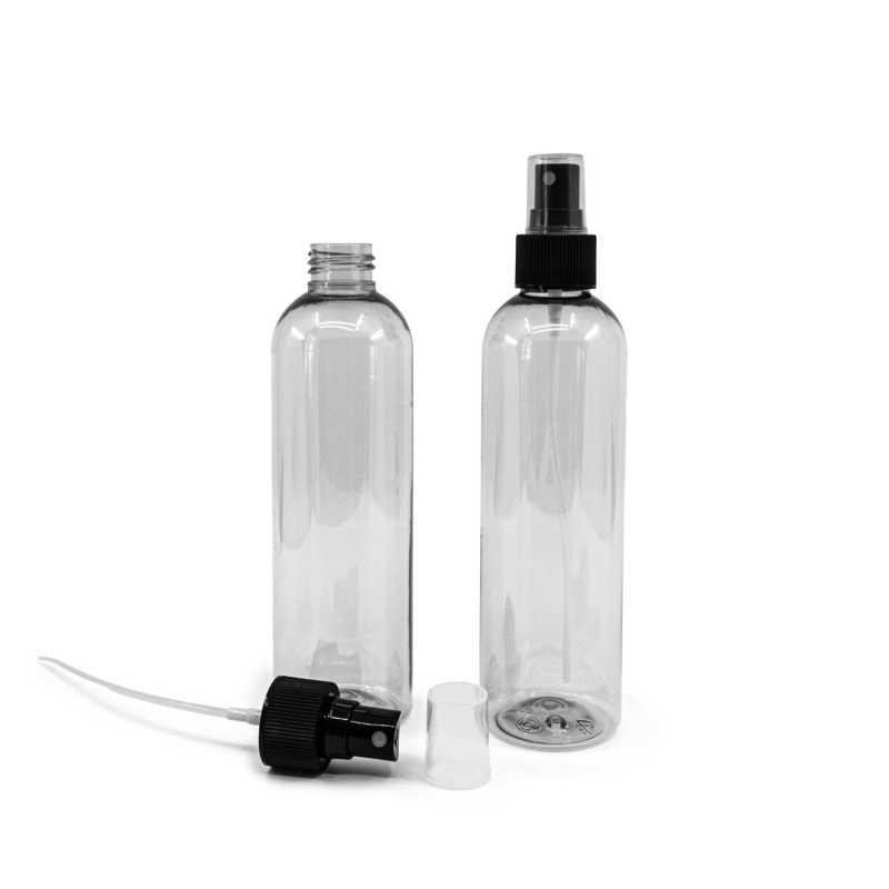 Botella de plástico reciclado, pulverizador negro, 250 ml