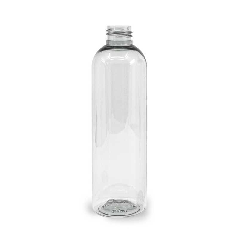 Botella de plástico reciclado transparente, 250 ml, cuello 24/410