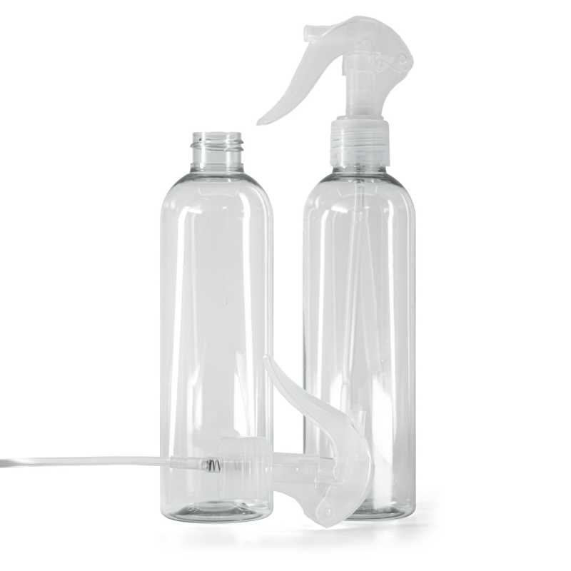 Botella de plástico reciclado, pulverizador de gatillo transparente, 250 ml