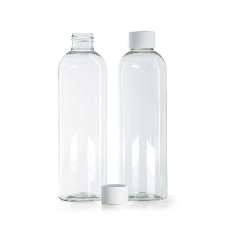 Botella de plástico reciclado, tapón blanco mate, 250 ml