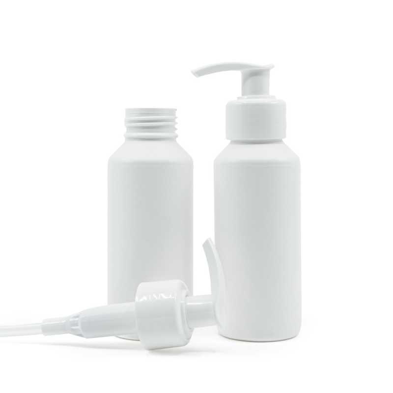Frasco de plástico HDPE blanco, bomba blanca, 100 ml