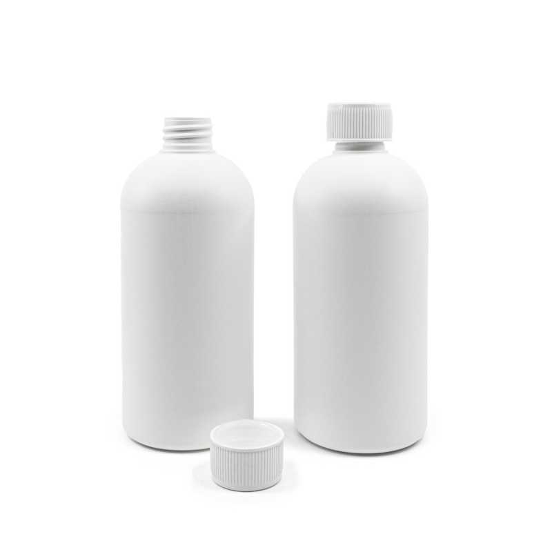 Botella de plástico HDPE blanca, tapón con cierre de seguridad, 500 ml