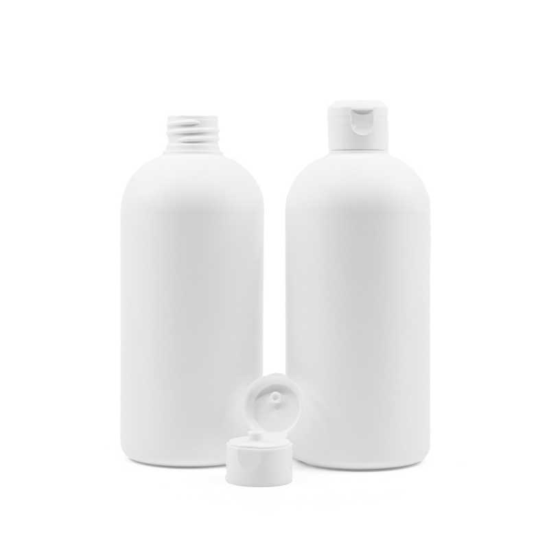 Botella de plástico HDPE blanca, tapón flip-top, 500 ml