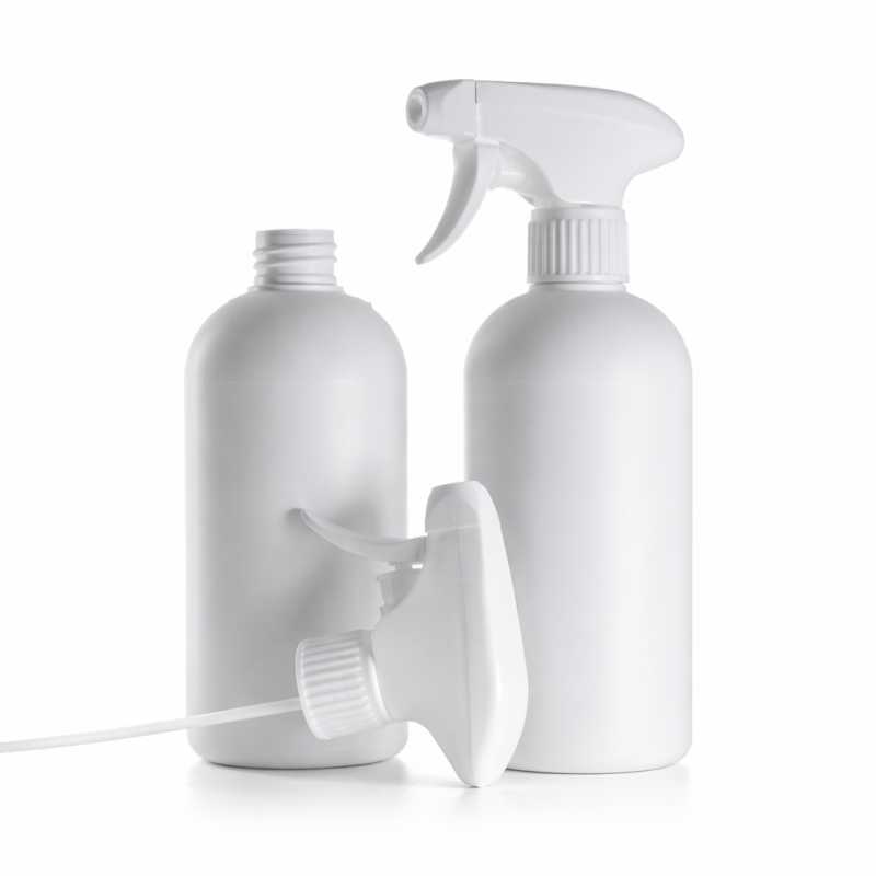 Botella de plástico HDPE blanca, pulverizador de gatillo blanco, 500 ml