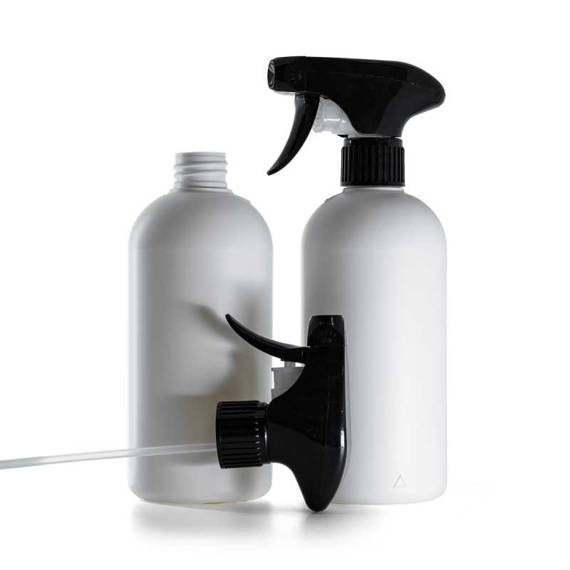 Botella de plástico HDPE, pulverizador de gatillo negro, 500 ml