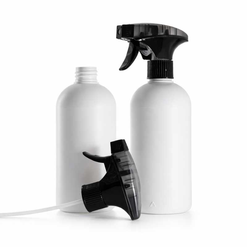 Botella de plástico HDPE blanca, pulverizador de gatillo espumador negro, 500 ml