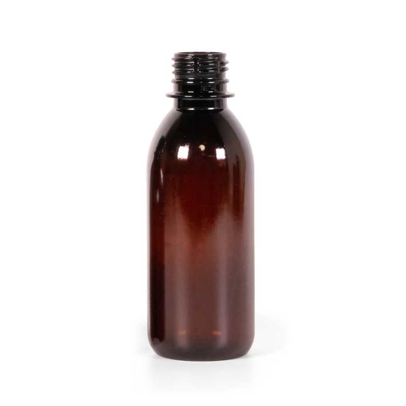 Botella de plástico marrón, 200 ml, cuello 28/410