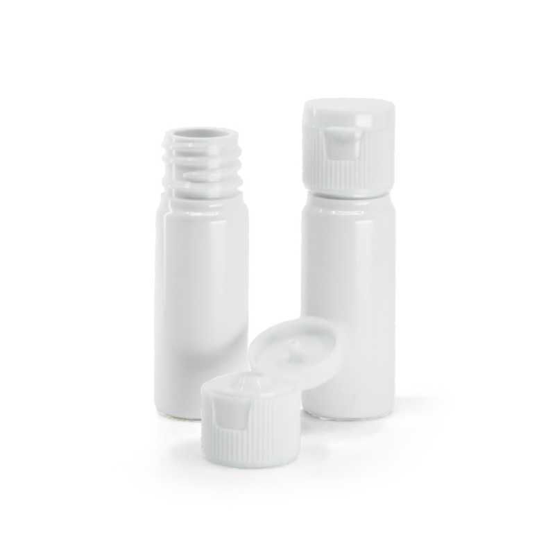 Botella de plástico, blanca, tapón flip top, 10 ml