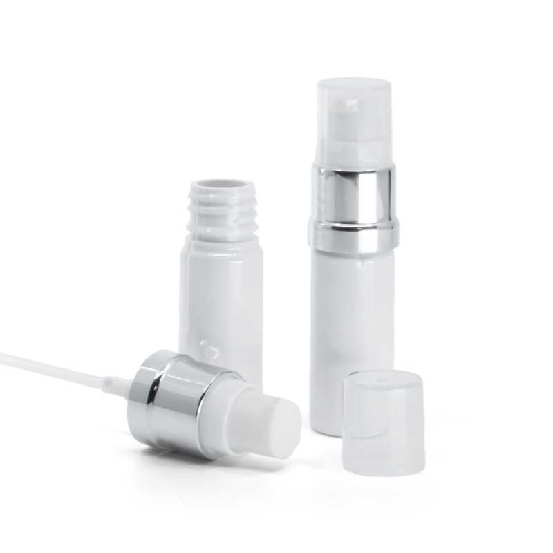 Frasco de plástico, blanco, dispensador blanco plateado brillante, 10 ml