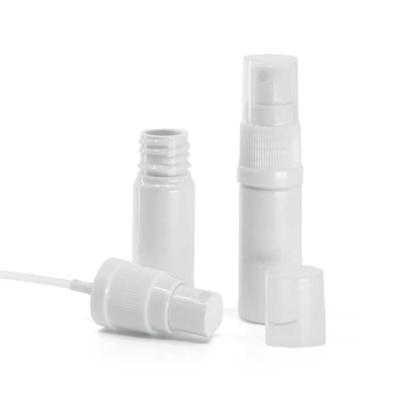 Botella de plástico, blanca, pulverizador, 10 ml