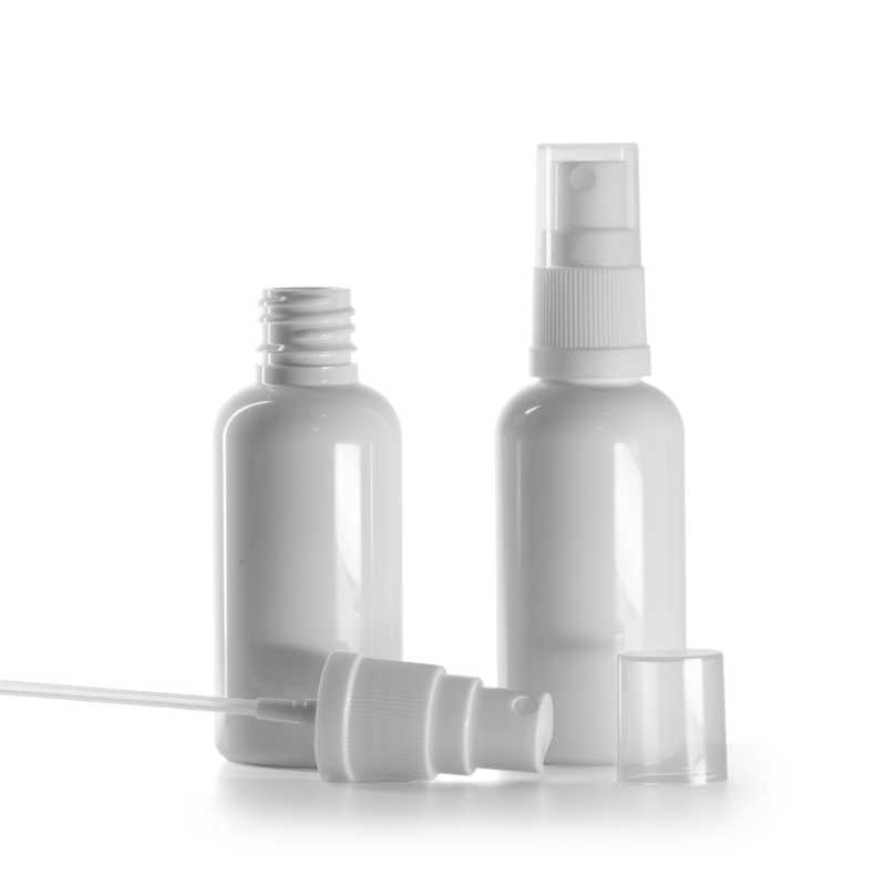 Botella de plástico, pulverizador, blanco, 50 ml