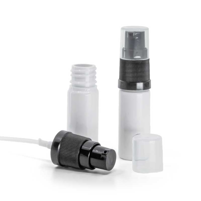 Botella de plástico, blanca, dispensador de loción negro, 10 ml