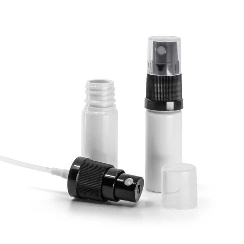 Botella de plástico, blanca, pulverizador, 10 ml