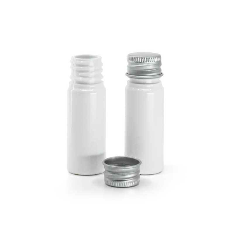 Frasco, plástico, blanco, tapón de aluminio, 10 ml