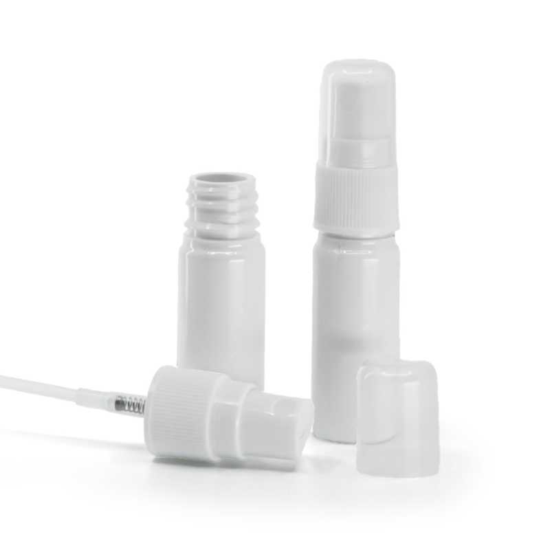 Botella de plástico, blanca, pulverizador, 10 ml