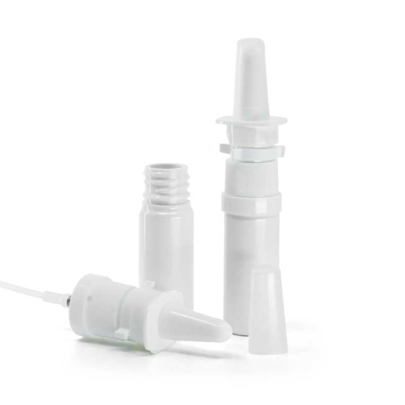 Frasco de plástico blanco, pulverizador nasal, 10 ml