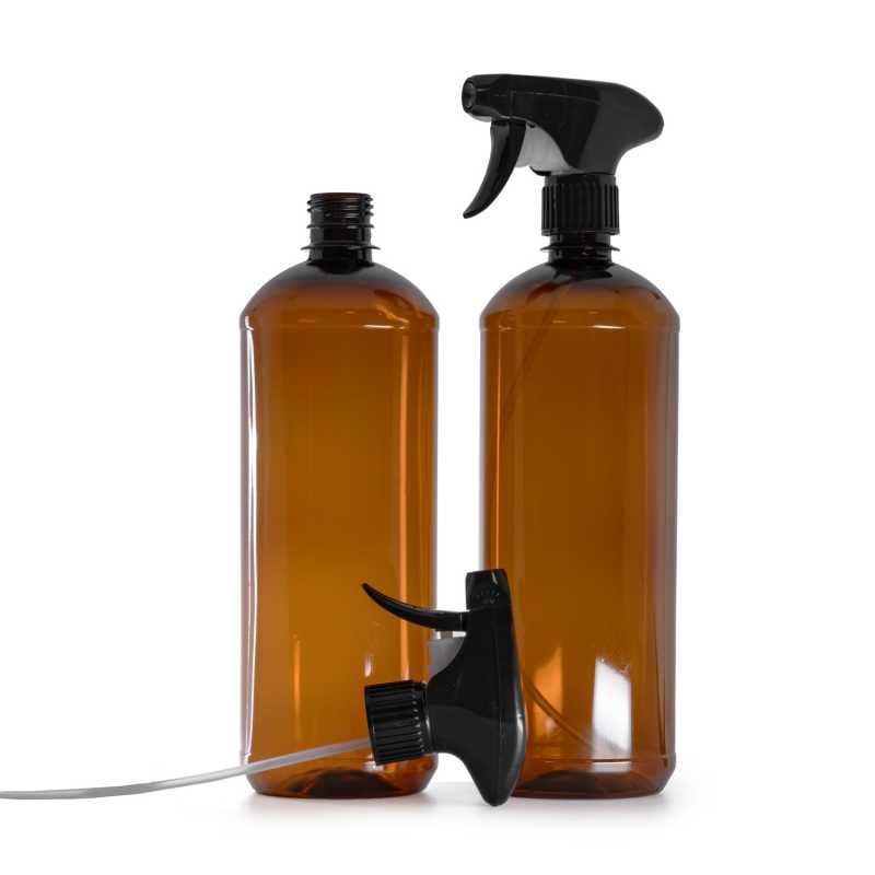 Botella de plástico marrón, pulverizador de gatillo negro, 1000 ml