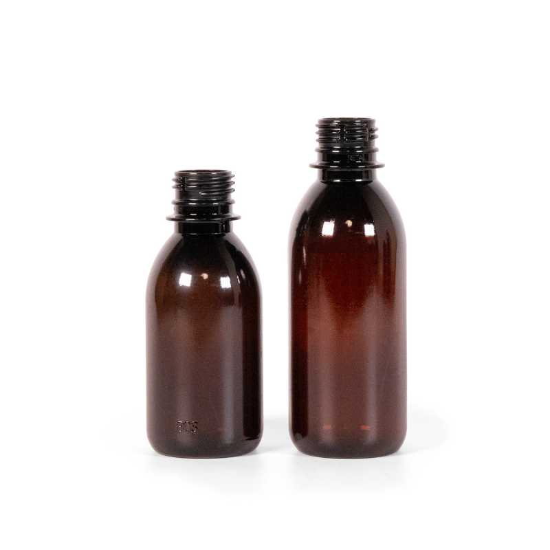Botella de plástico marrón, 150 ml, 414 uds