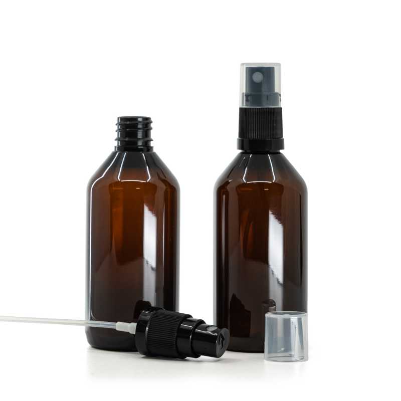 Botella de plástico, ámbar, pulverizador, negro, 115 ml