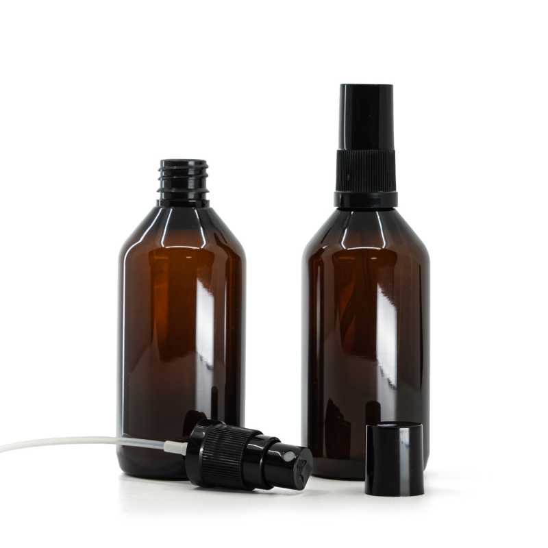 Botella de plástico, ámbar, pulverizador, negro, 115 ml