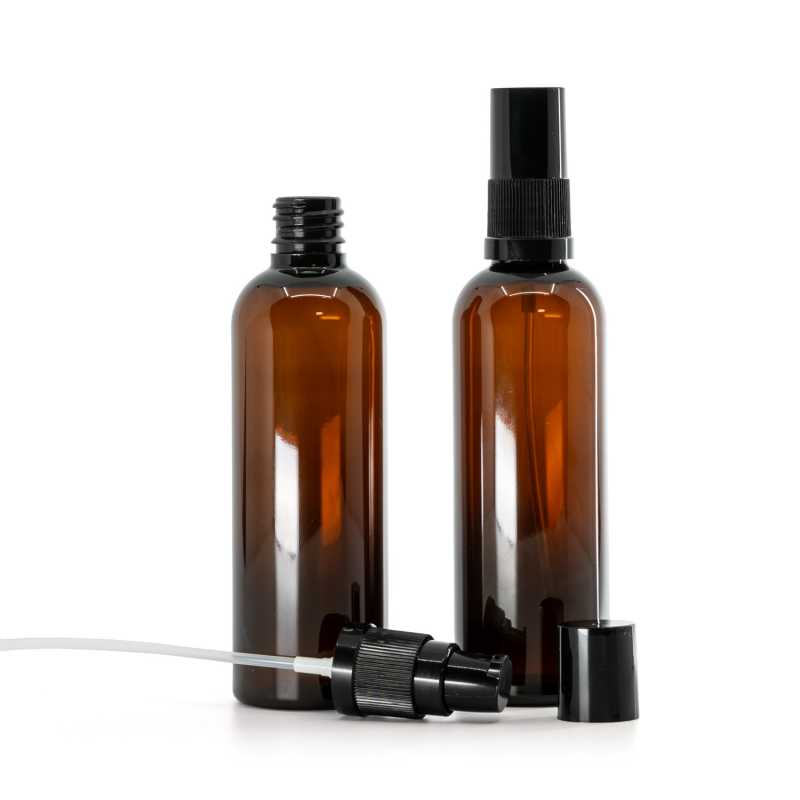 Botella de plástico, ámbar, dispensador de loción, negro, 100 ml