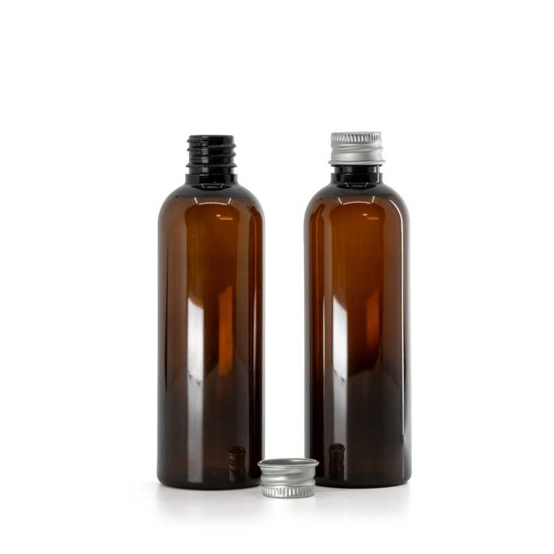 Frasco, plástico, ámbar, tapón de aluminio, 100 ml