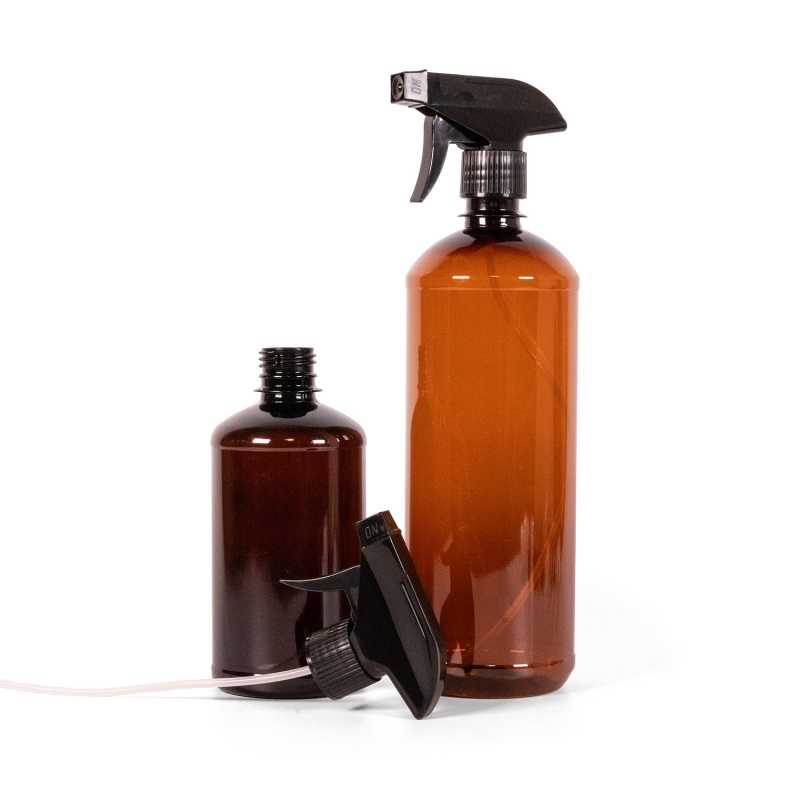 Botella de plástico marrón, pulverizador de gatillo negro, 1000 ml