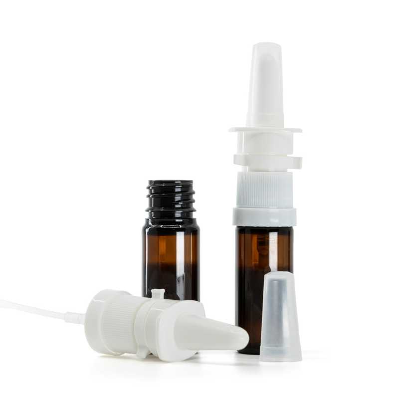 Botella de plástico, ámbar, pulverizador nasal, 10 ml