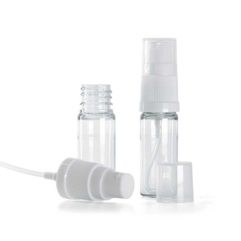 Botella de plástico, transparente, dispensador blanco, 10 ml