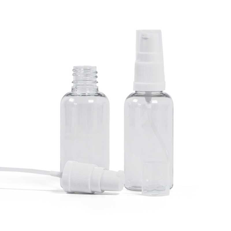 Botella de plástico, transparente, dispensador de loción blanco, 50 ml