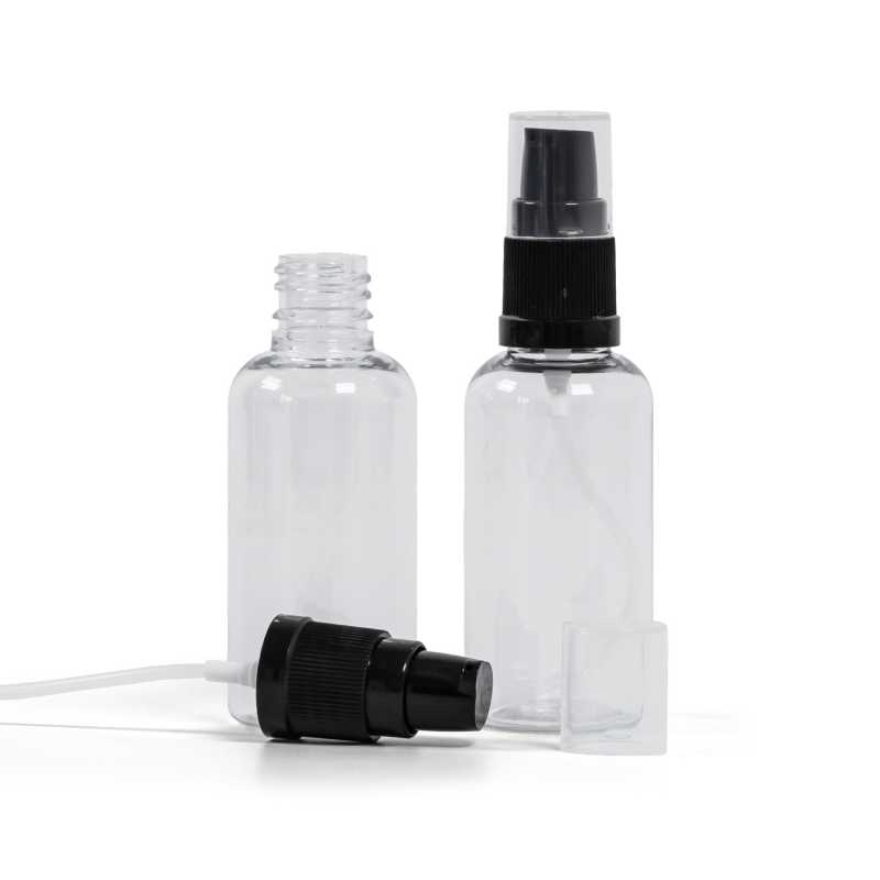 Botella de plástico, transparente, dispensador de loción negro, 50 ml